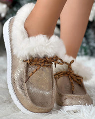 Christmas Metallic Fuzzy Detail Lined Ankle Boots