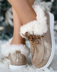 Christmas Metallic Fuzzy Detail Lined Ankle Boots