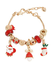 1 pulsera navideña con cuentas en forma de calcetín de reno y cascabel de Papá Noel