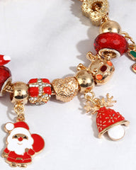 1pc Christmas Santa Claus Jingle Bell Reindeer Sock Shaped Beaded Gift Bracelet