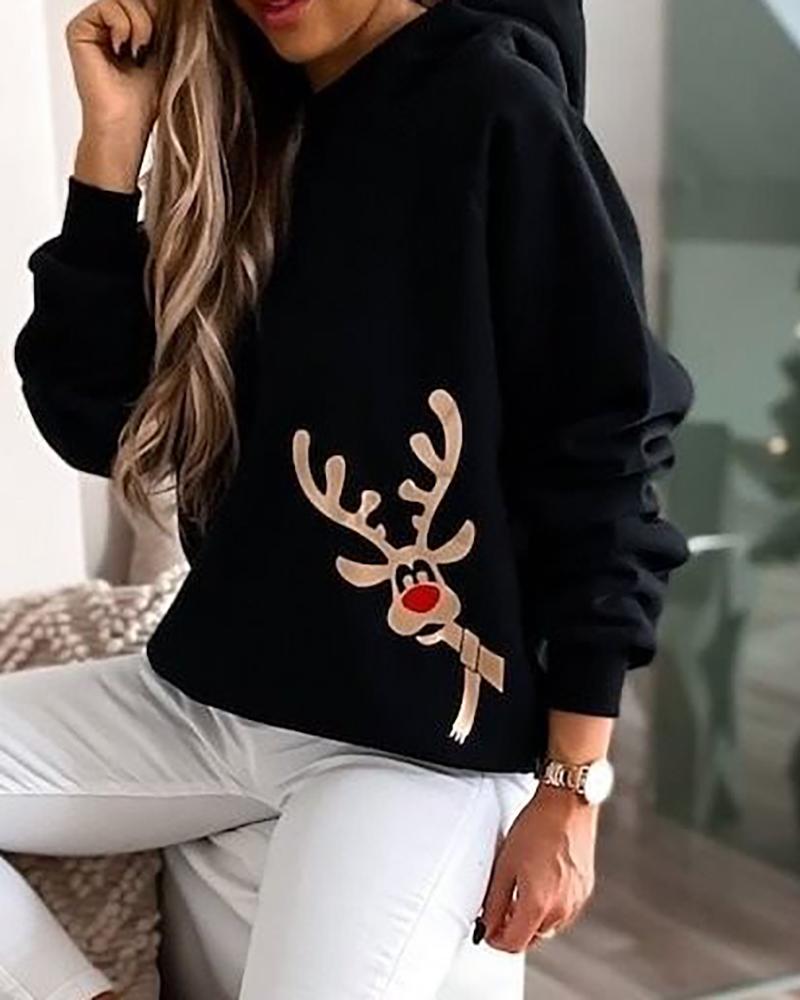 RECYCELTES Kapuzen-Sweatshirt mit Weihnachts-Elch-Print