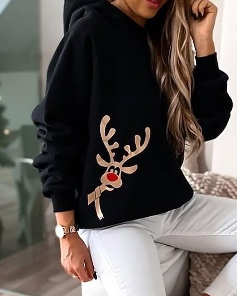 RECYCELTES Kapuzen-Sweatshirt mit Weihnachts-Elch-Print