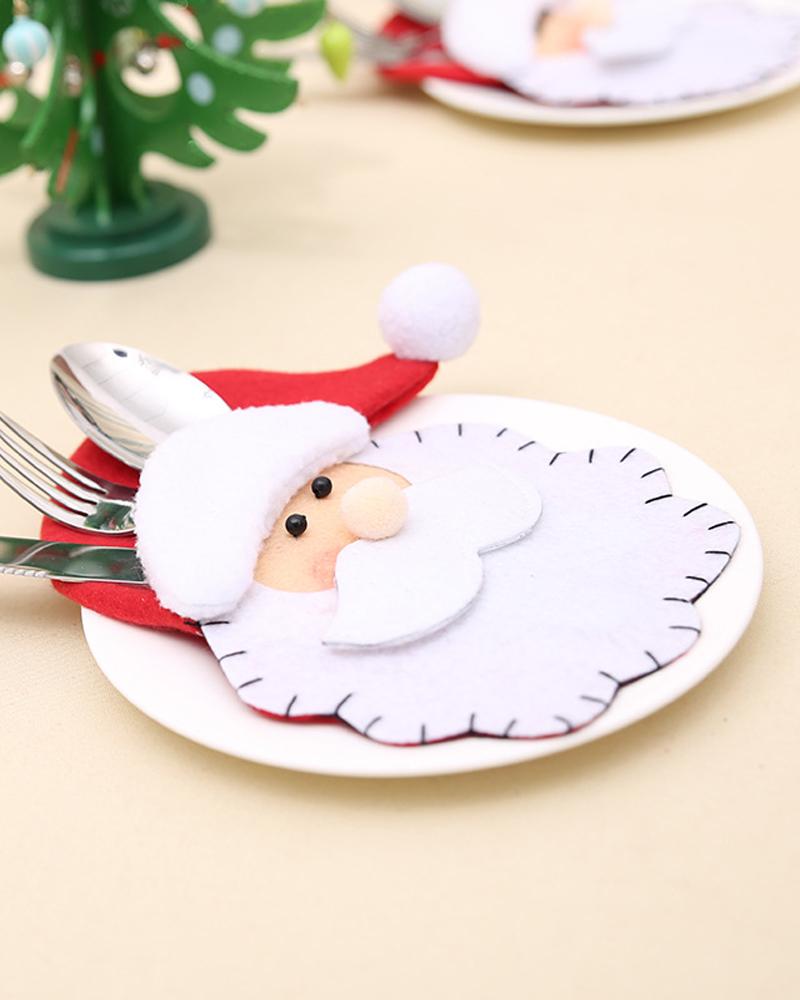 1pc Christmas Santa Claus Silverware Holder Tableware Cutlery Fork Spoon Knives Storage Bag Dinner Table Decorations Party Supplies