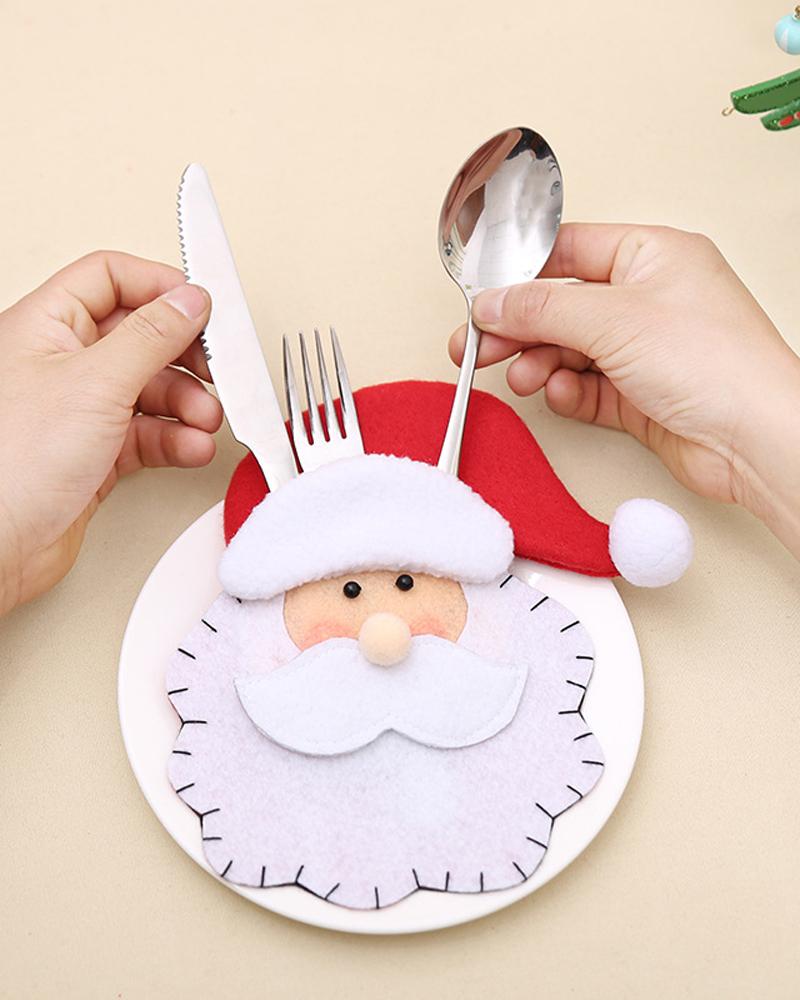 1pc Christmas Santa Claus Silverware Holder Tableware Cutlery Fork Spoon Knives Storage Bag Dinner Table Decorations Party Supplies