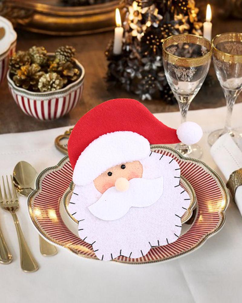 1pc Christmas Santa Claus Silverware Holder Tableware Cutlery Fork Spoon Knives Storage Bag Dinner Table Decorations Party Supplies