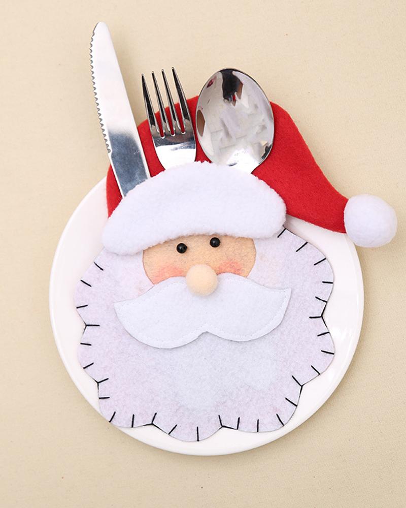 1 soporte para cubiertos de Papá Noel para Navidad, vajilla, tenedor, cuchara, cuchillos, bolsa de almacenamiento, decoración para la mesa, suministros para fiestas.