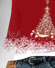 Christmas Tree Print Colorblock Criss Cross Top