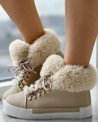 Lace up Fuzzy Detail Lined Ankle Boots