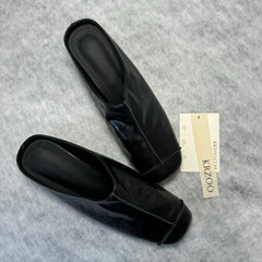 Leather-Covered Headless Half-Heeled Slippers