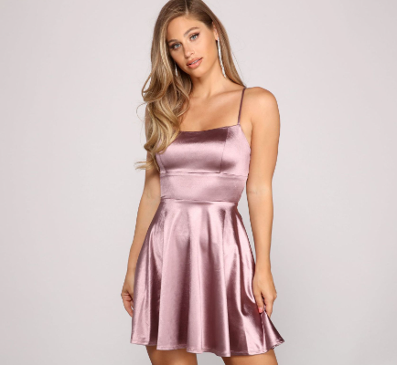 Leandra Satin Skater Dress Oshnow