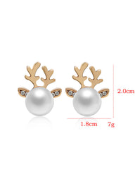 1Pair Christmas Elk Antler Shaped Pearls Earrings