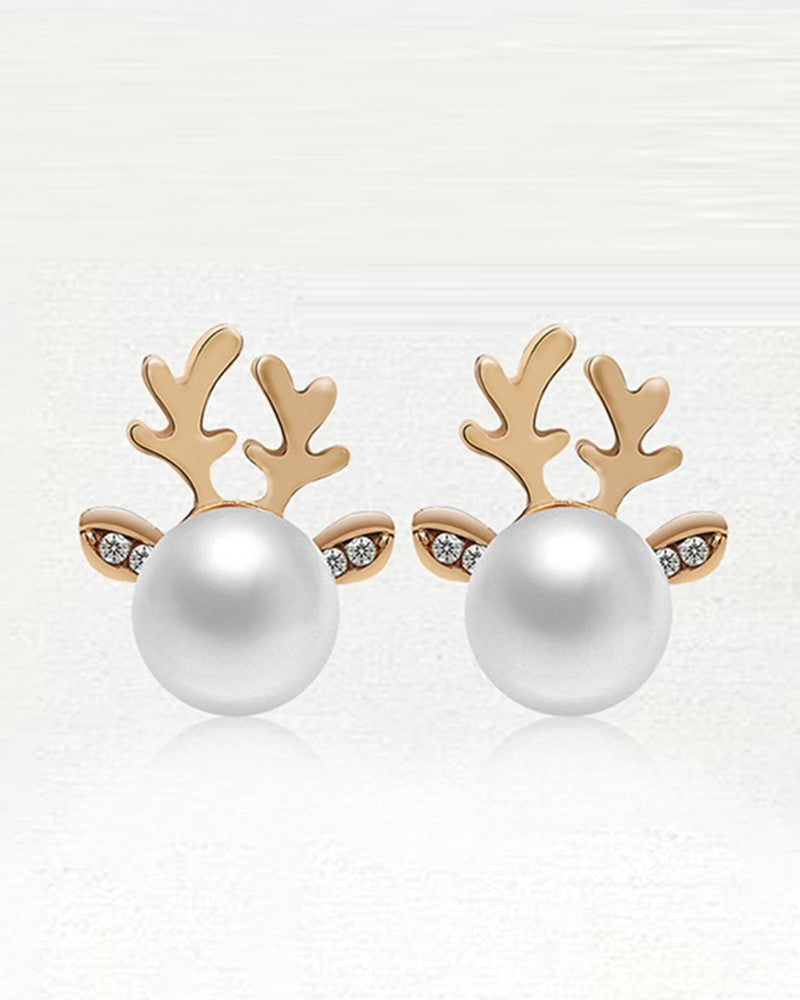 1Pair Christmas Elk Antler Shaped Pearls Earrings