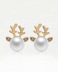 1Pair Christmas Elk Antler Shaped Pearls Earrings