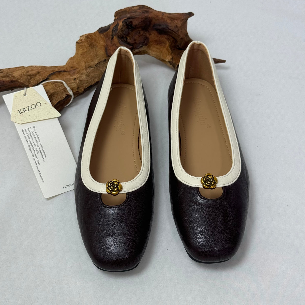 Leather Round-Toe Low-Heeled Shoes
