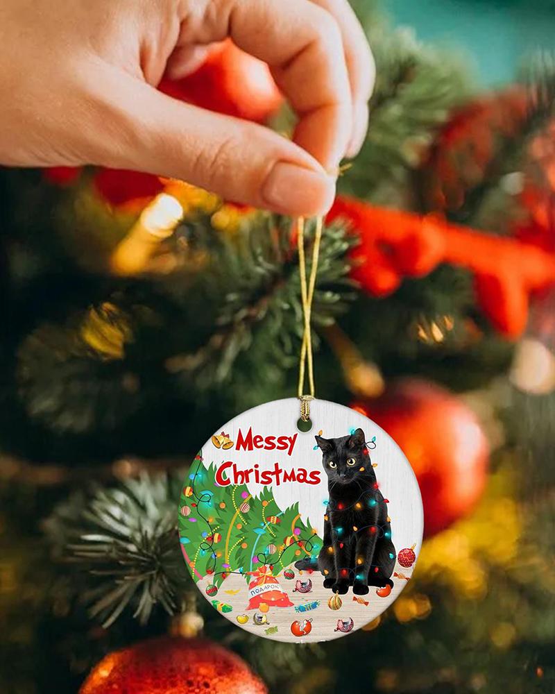 1pc Black Cat Graphic Acrylic Xmas Ornament Christmas Tree Hanging Decoration