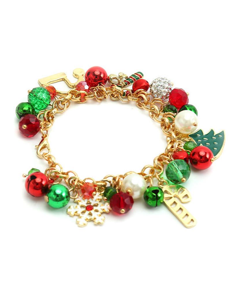 1 pulsera de cadena con cascabeles y copos de nieve para árbol de Navidad