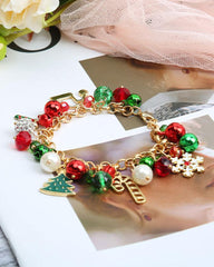 1 pulsera de cadena con cascabeles y copos de nieve para árbol de Navidad