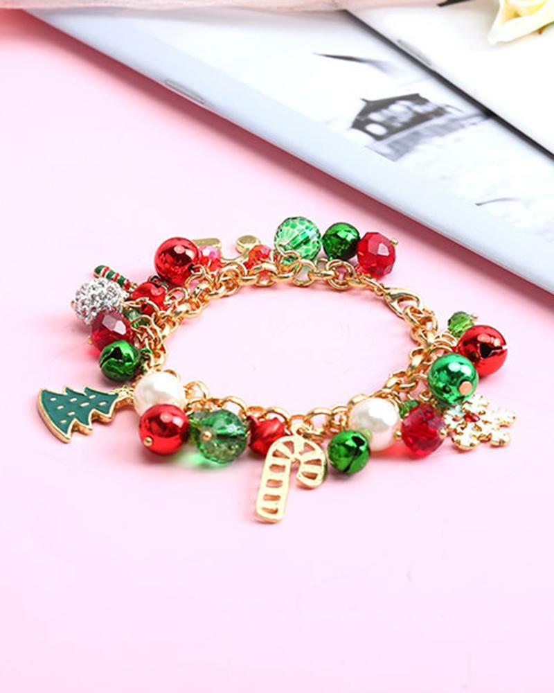 1 pulsera de cadena con cascabeles y copos de nieve para árbol de Navidad