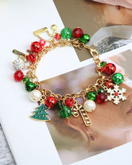 1 pulsera de cadena con cascabeles y copos de nieve para árbol de Navidad