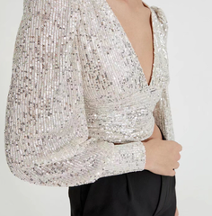 Brightest Sequin Twist Front Crop Blouse