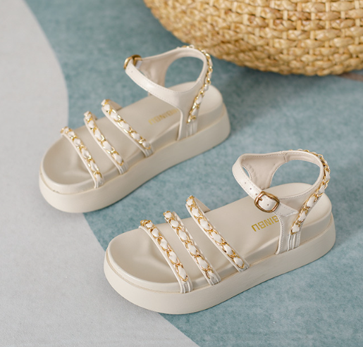 Comfotable Pu Chain Adjusting Buckle Thick Bottom Sandals