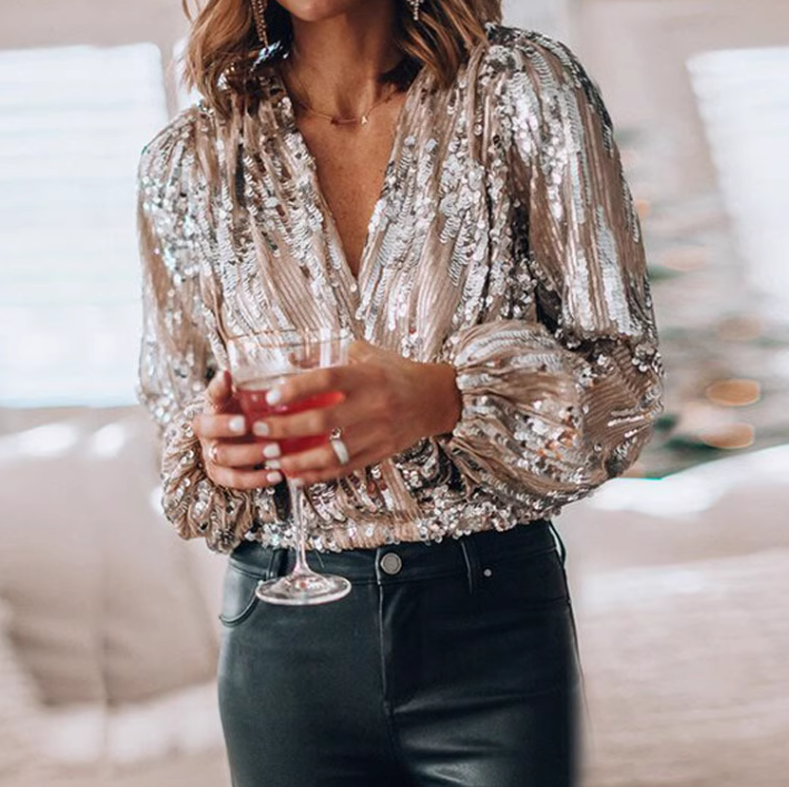 Estrella Sequin Peplum Top - Rose Gold