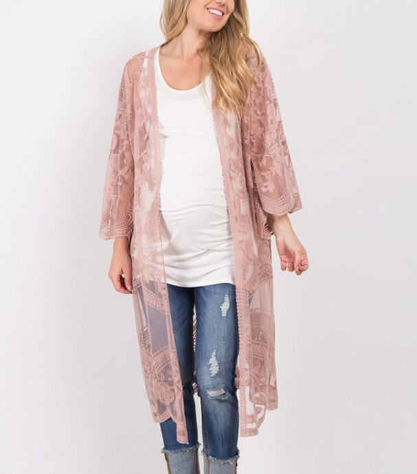 Divine Dreams Burnout Velvet Kimono Robe - Blush