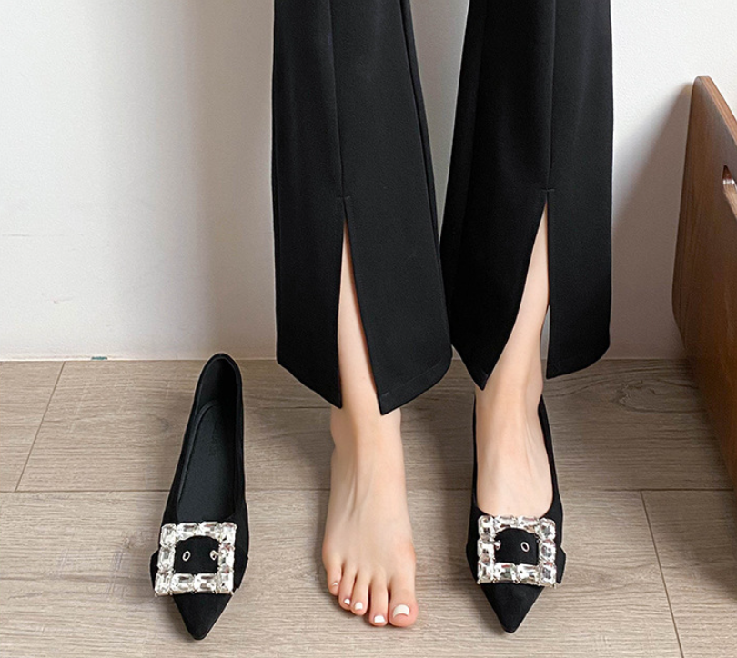 Pointed Toe Vanderpump Embellished Faux Suede Flats