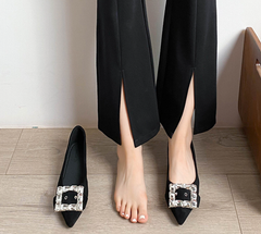 Pointed Toe Vanderpump Embellished Faux Suede Flats