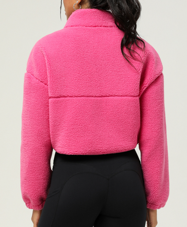 Comfy Cute Pocketed Sherpa Pullover - Flame