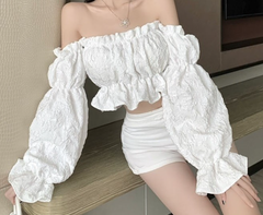 Fawna Smocked Eyelet Crop Top - White