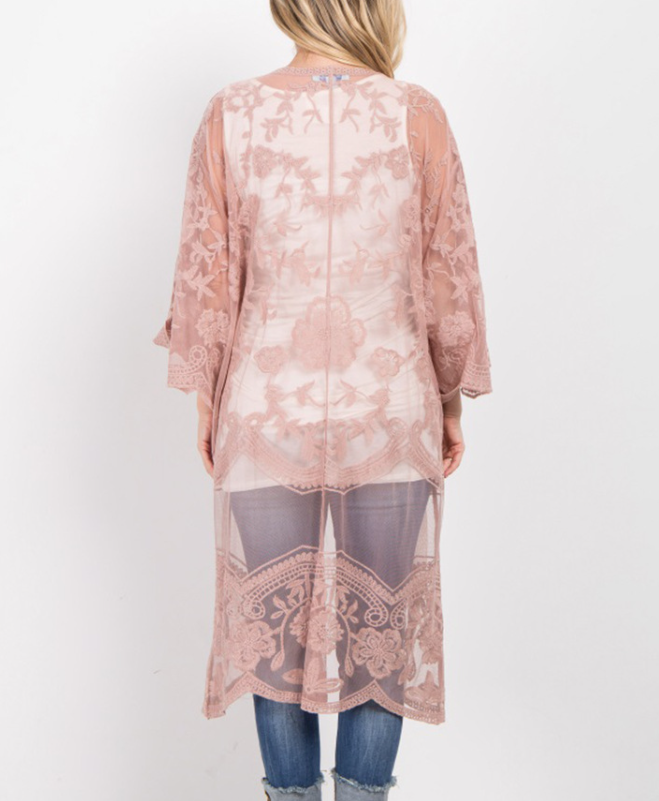 Divine Dreams Burnout Velvet Kimono Robe - Blush