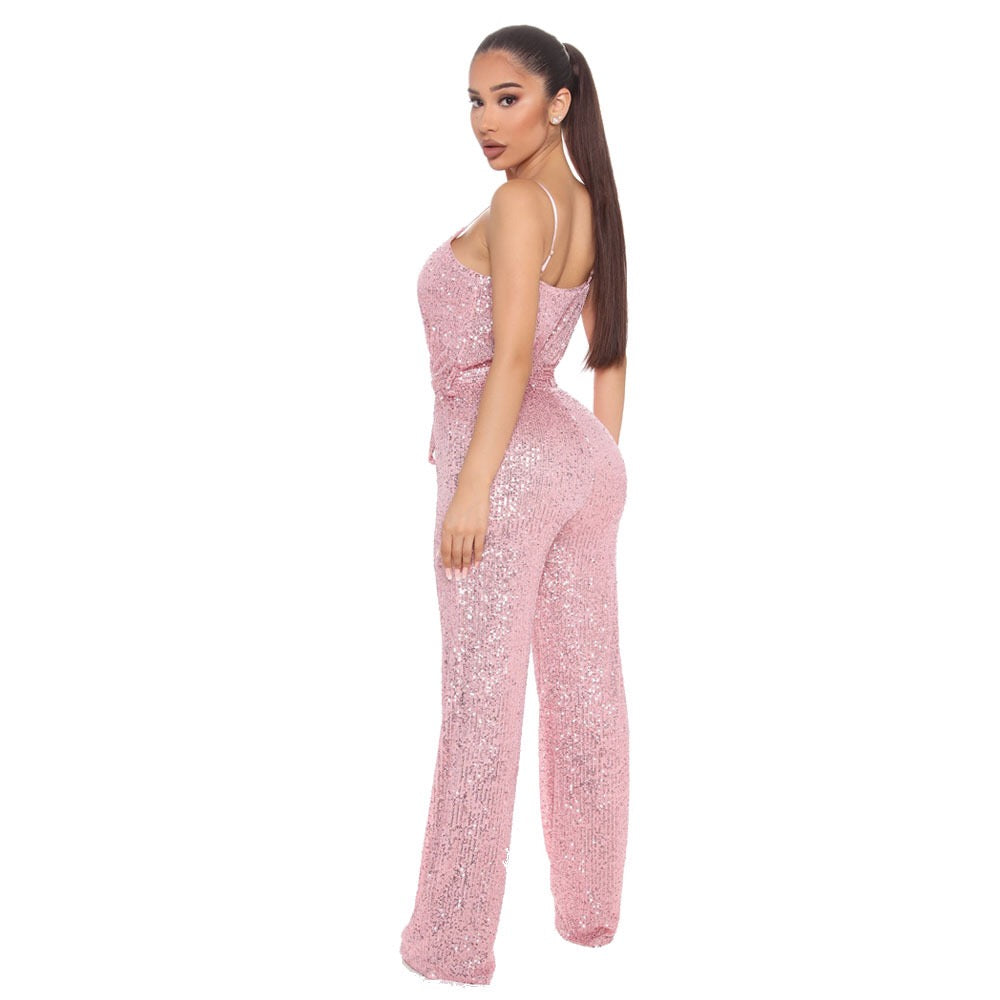 Eissa Sequin Drape Jumpsuit - Rose Gold