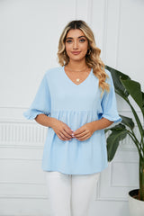 Seashell Relaxed Peplum Top - Light Blue