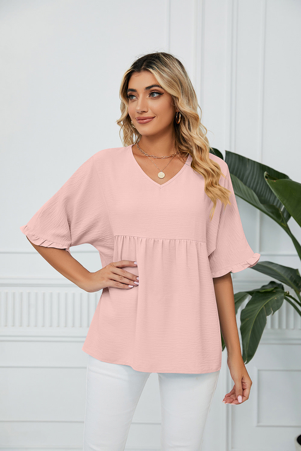 Seashell Relaxed Peplum Top - Light Blue