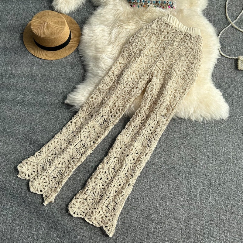 Paola Crochet Scallop Hem Pants - Natural