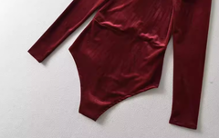 Bevie Velvet Long Sleeve Bodysuit - Wine