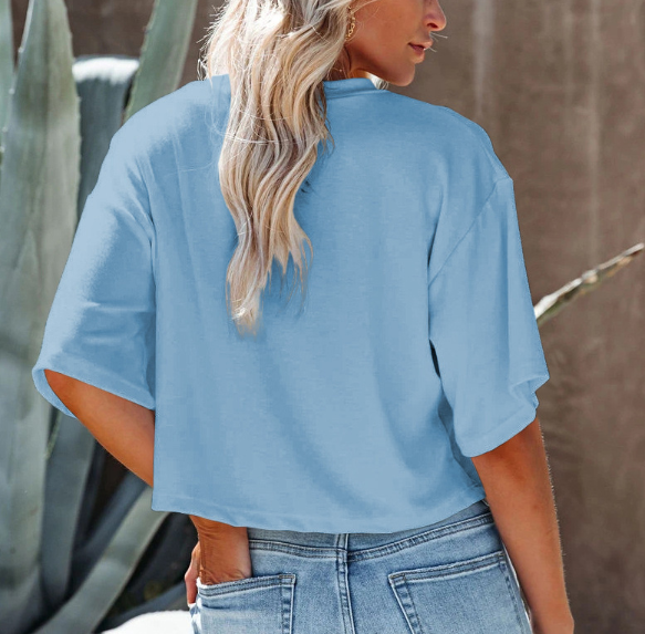 Her Cotton Cropped Tee - Denim Blue