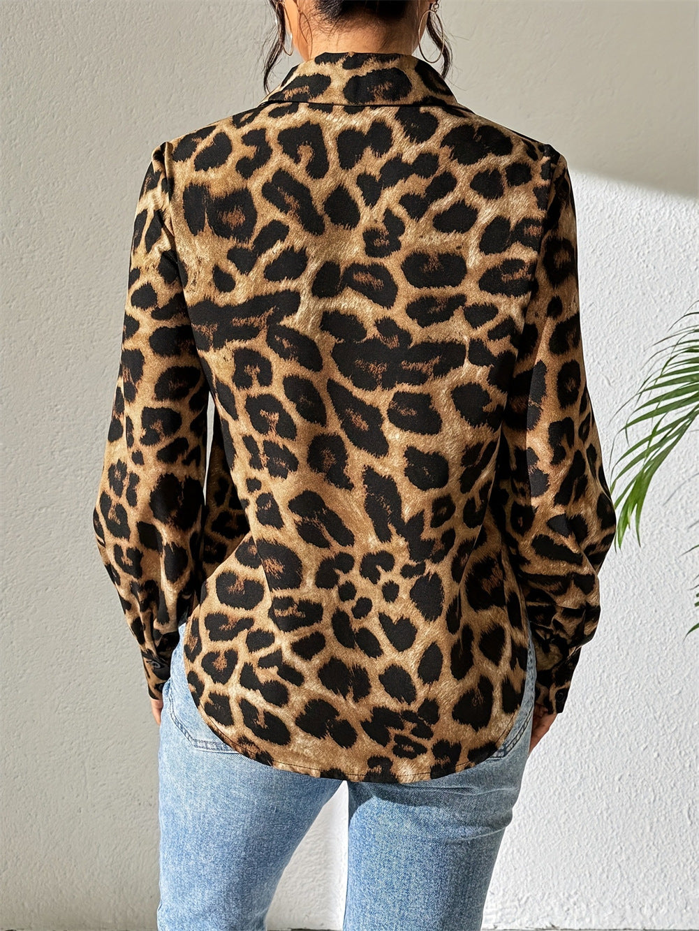 Blouses Leopard Print Bubble Long Sleeve Buttons Blouses