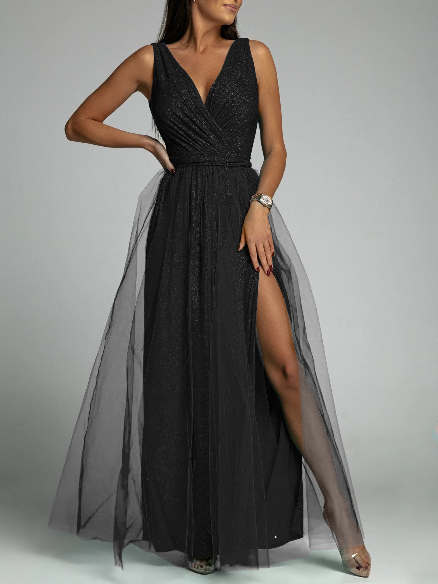 Saylor Formal Double Slit Tulle Dress