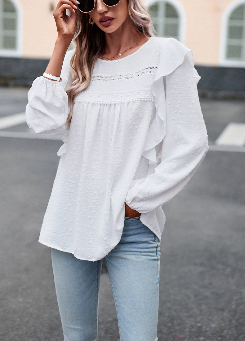 Hazal Cotton Crochet Lace Ruffle Top