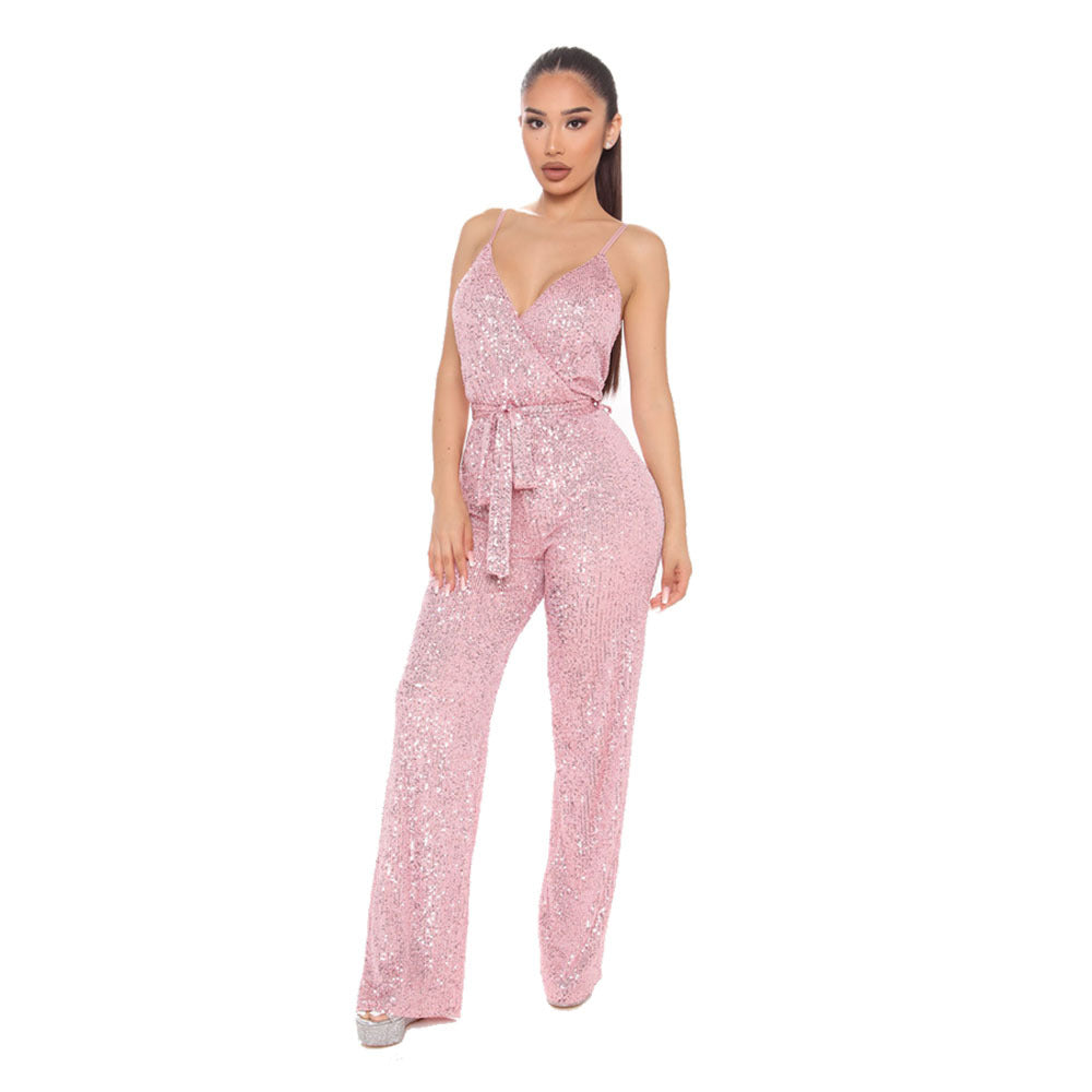 Eissa Sequin Drape Jumpsuit - Rose Gold