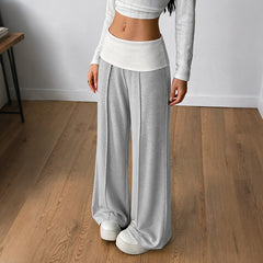 Color-block wide-leg trousers with center seams and folded cuffs
