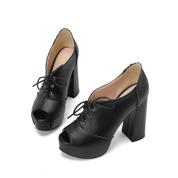 Cross-Strap Platform Peep-Toe High Heels