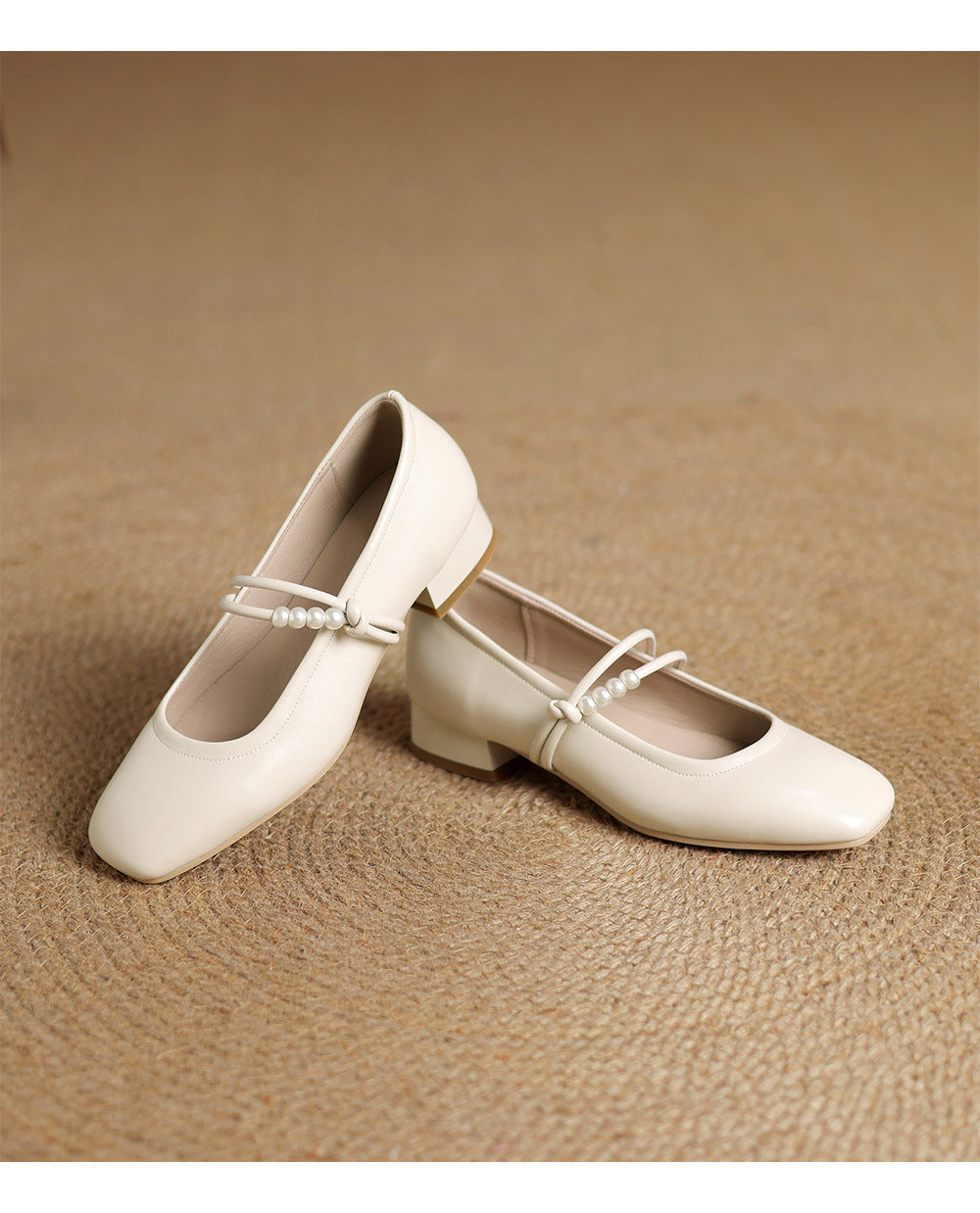 Square Floral Print Mid Block Heel Shoes