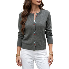 Versatile knit top with colorful buttons