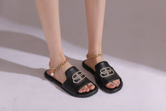 Flat Round-Toe Open-Toe Sandals