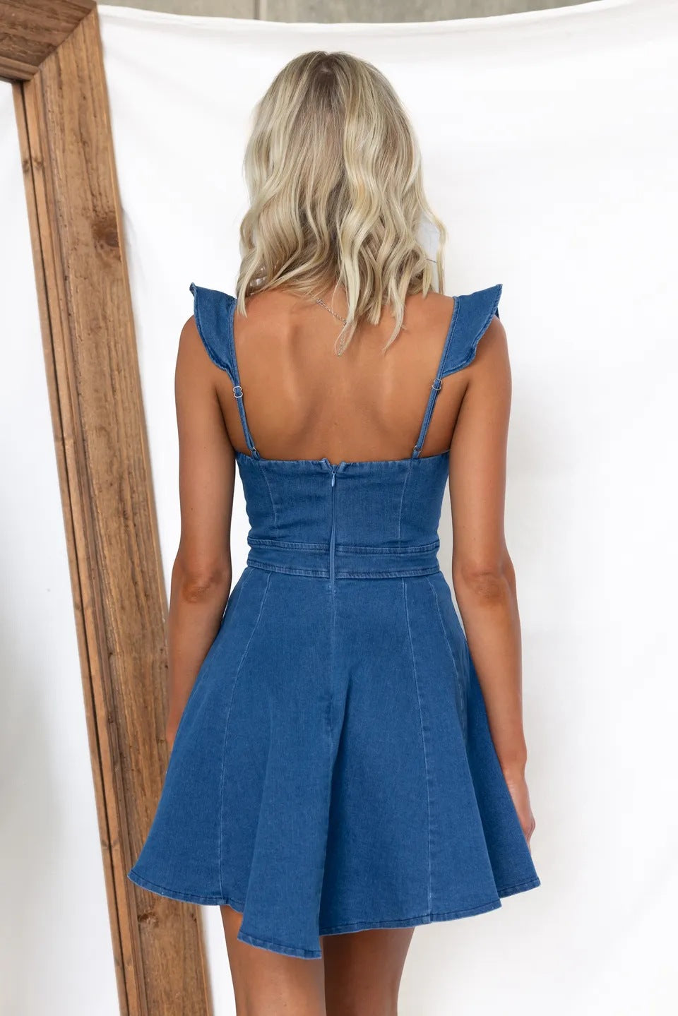 Jeanean Pocketed Denim Romper - Blue