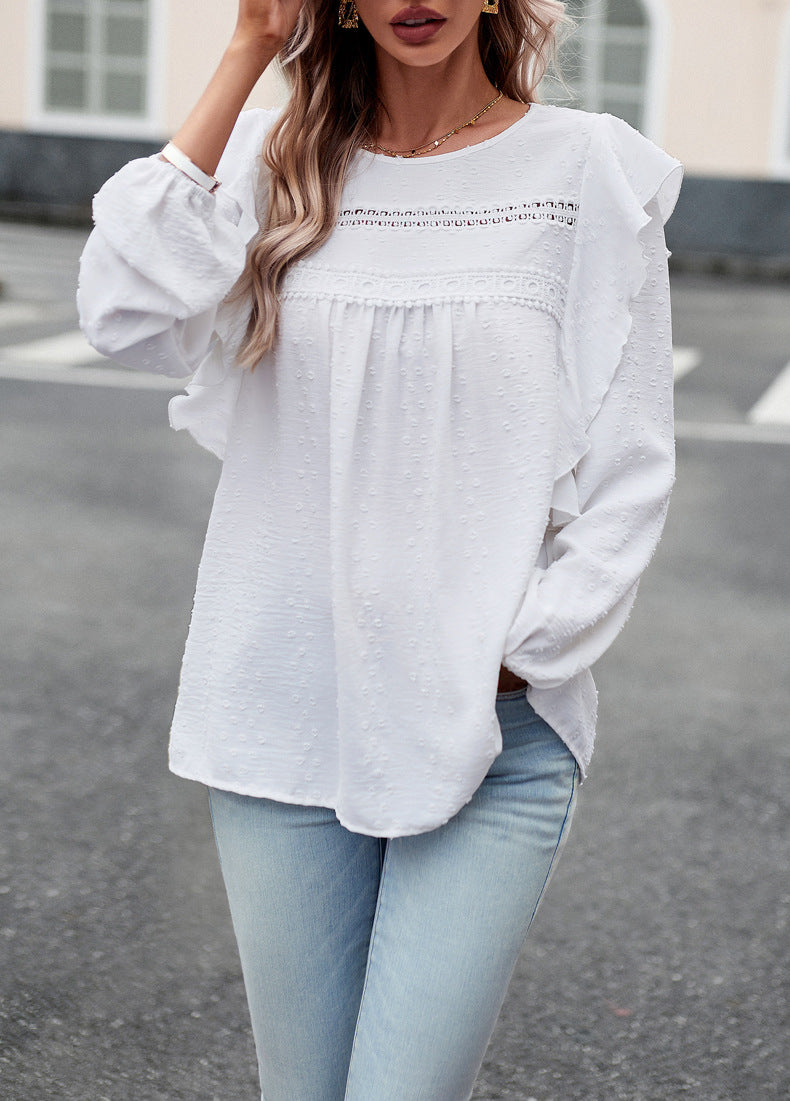 Hazal Cotton Crochet Lace Ruffle Top