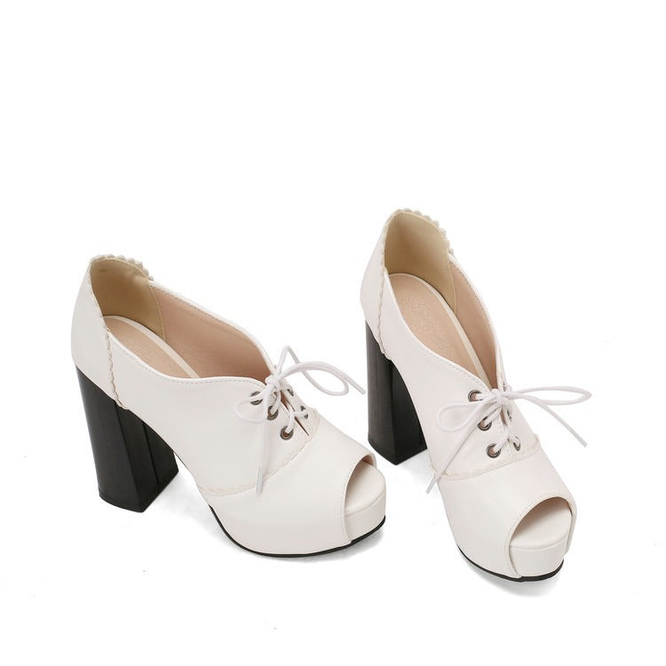 Cross-Strap Platform Peep-Toe High Heels